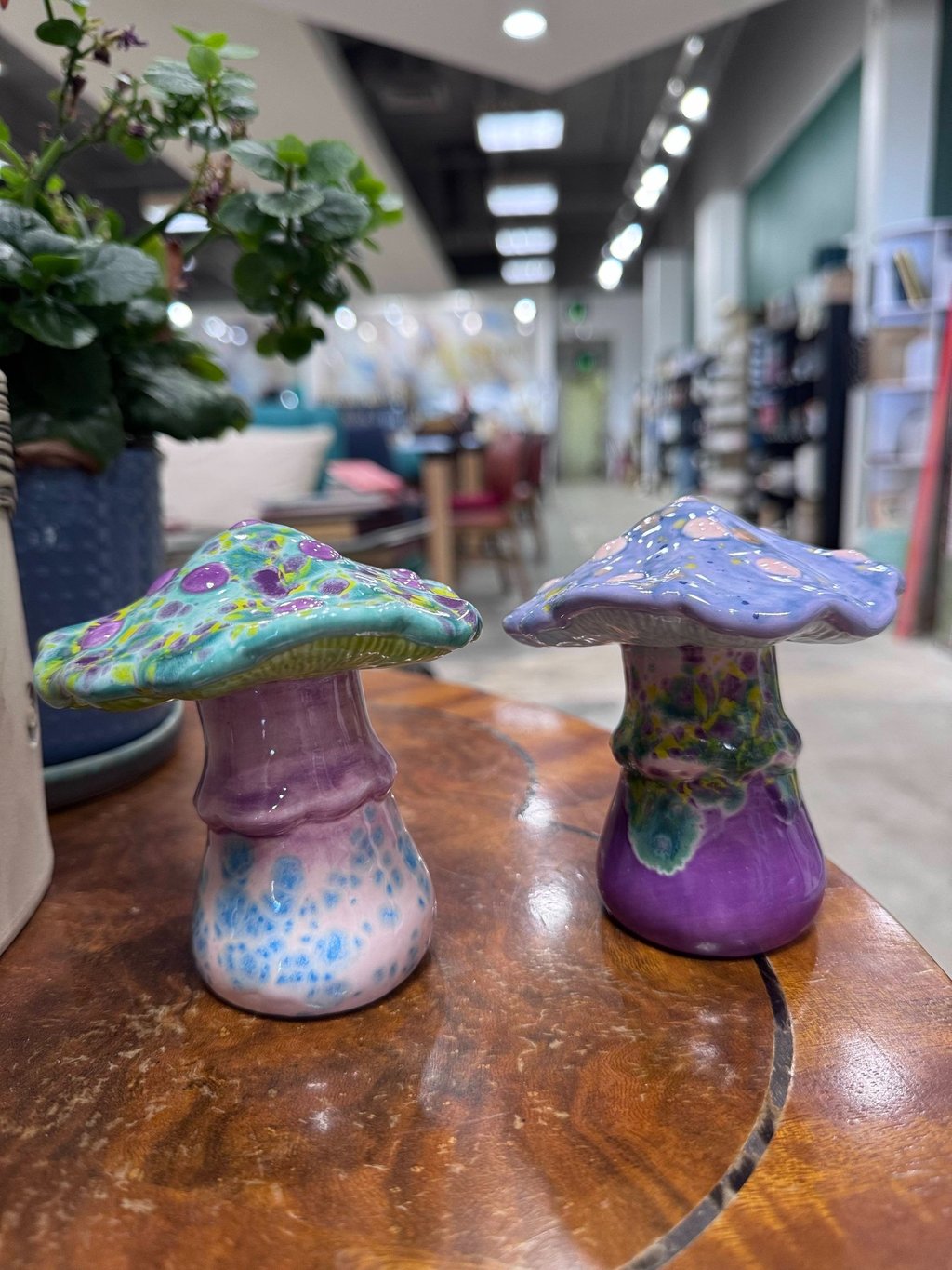 Colorful glazed mushroom pottery